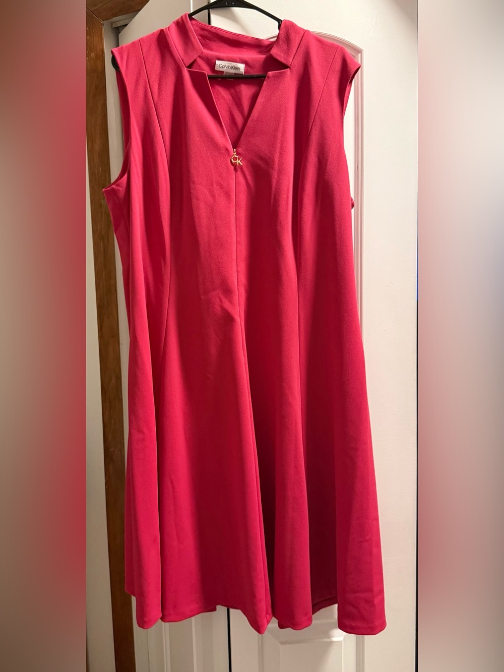 Calvin Klein Hot Pink A-Line Midi Dress with Gold CK Charm